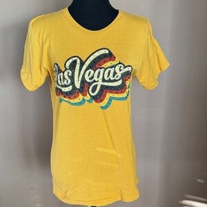 Las Vegas Graphic Yellow Tee Hand Embellished with Rhinestones